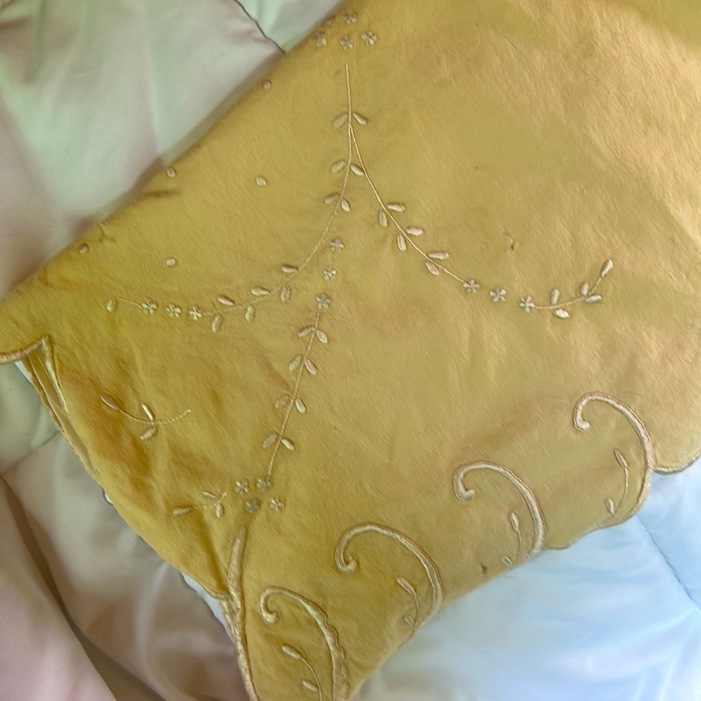 Vintage Embroidered European Sham Light Yellow Color; Beautiful in a Bedroom - Picture 5 of 10